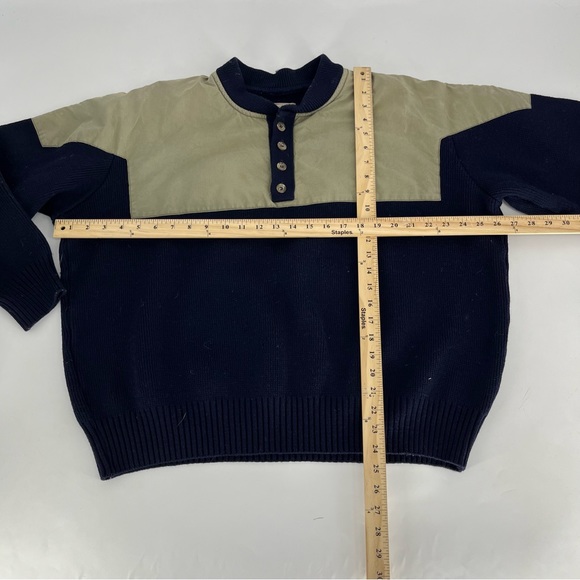 Vintage C.C. Filson Sweater Mens Medium Navy Blue  Tan Waterfowl Henley Heavy - Picture 5 of 9